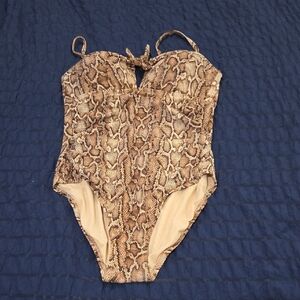 Kona Sol Brown Snake-Print One-Piece Swimsuit Size XL!